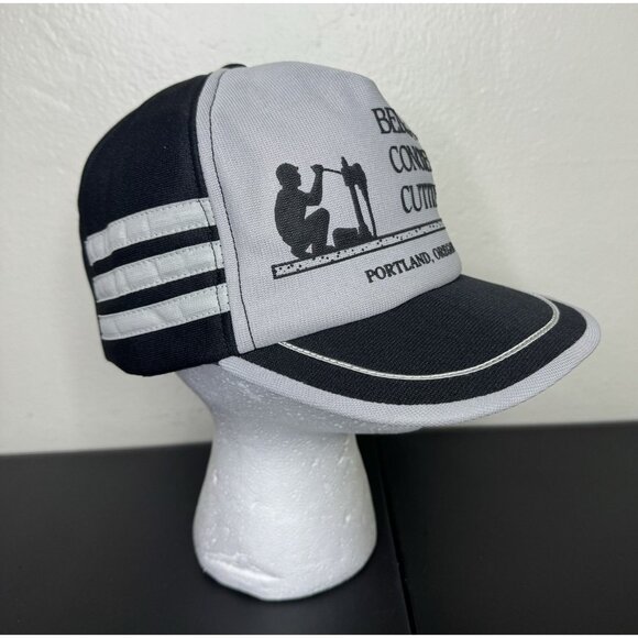 Vintage 70s Portland Black & Gray Striped Snap-Back Hat, Kitschy Americana Hat - Picture 2 of 6